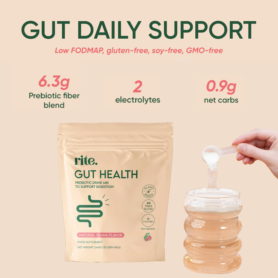 GUT HEALTH Prebiotic – No Bloating Anymore – Wellness Drink Mix for Digestion by rite. – 30 Servings – Natural Guava & Peach flavours | No After-Taste | Easy to Drink & Delicious – Gut Health Supplements – Apple Cider Vinegar – The Angel Method