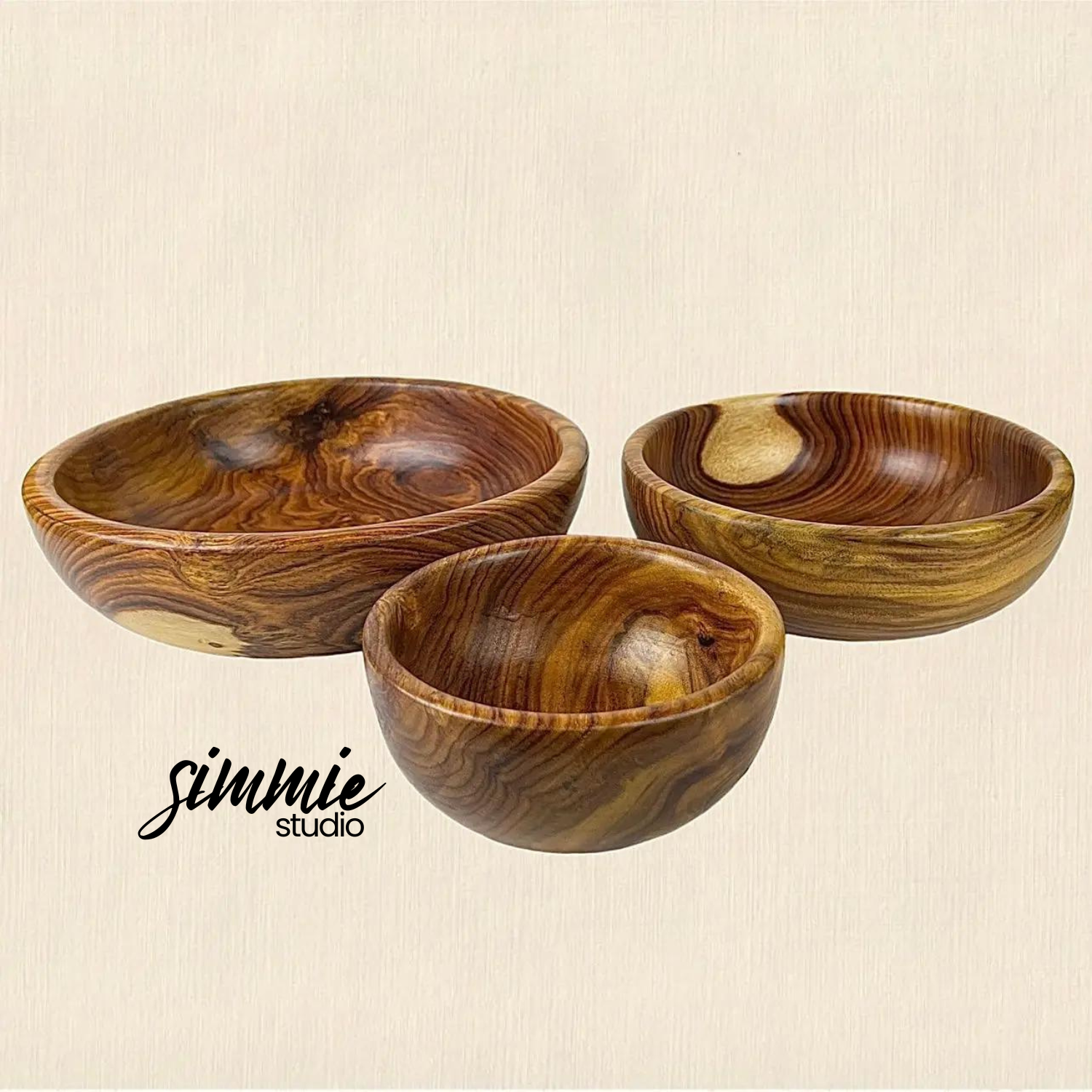 3 Set Natural Wooden Bowls - Simmie Studio
