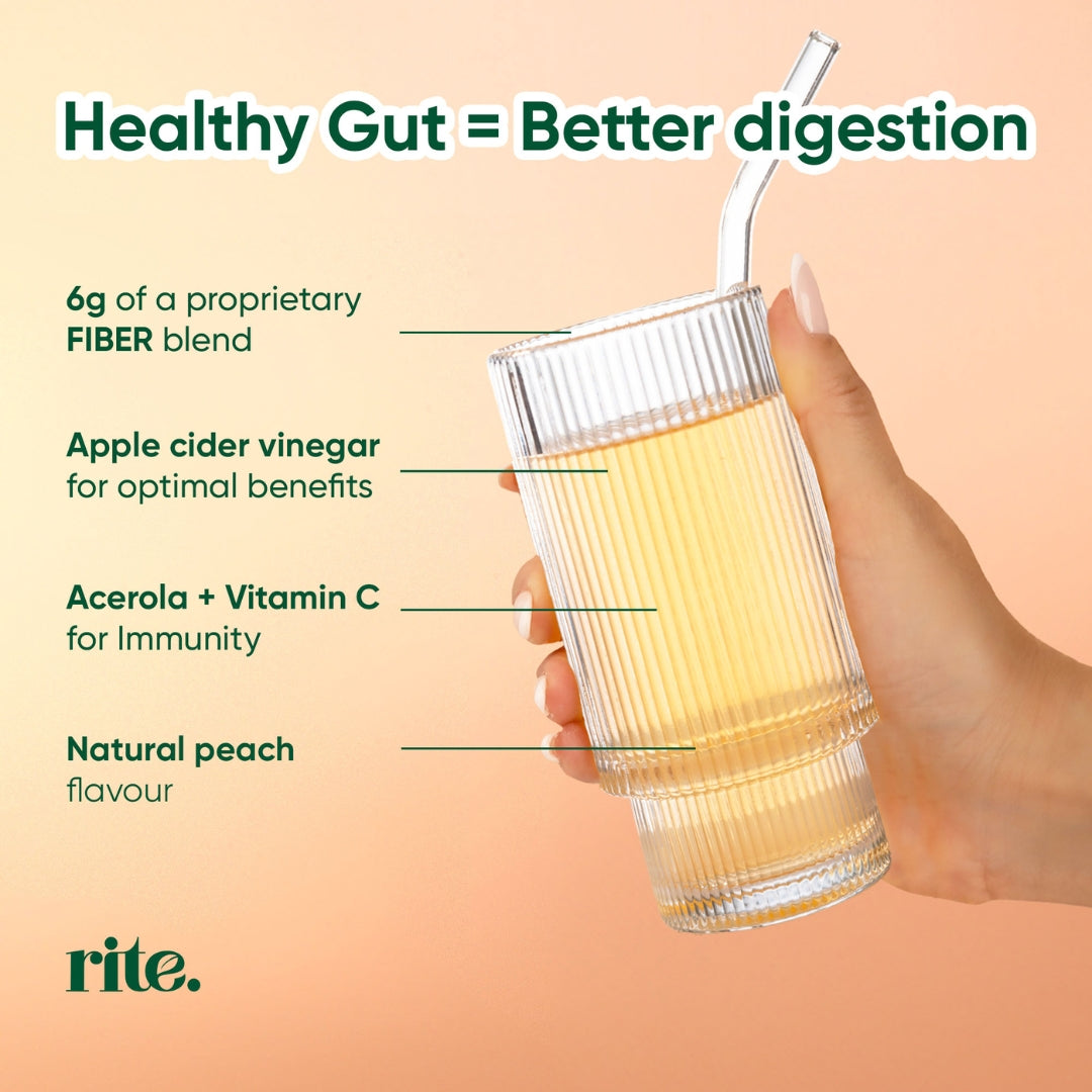 GUT HEALTH Prebiotic – No Bloating Anymore – Wellness Drink Mix for Digestion by rite. – 30 Servings – Natural Guava & Peach flavours | No After-Taste | Easy to Drink & Delicious – Gut Health Supplements – Apple Cider Vinegar – The Angel Method
