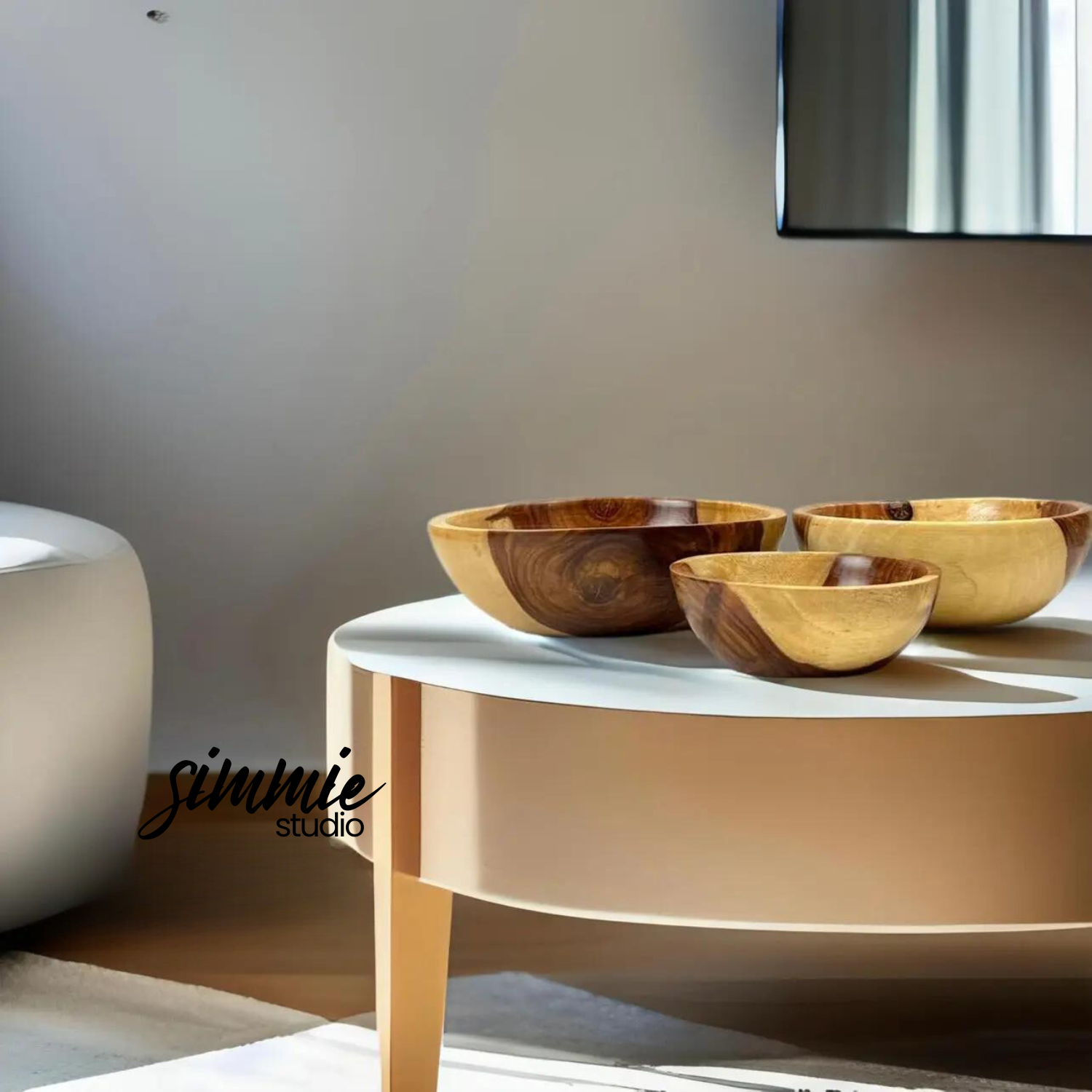 3 Set Natural Wooden Bowls - Simmie Studio