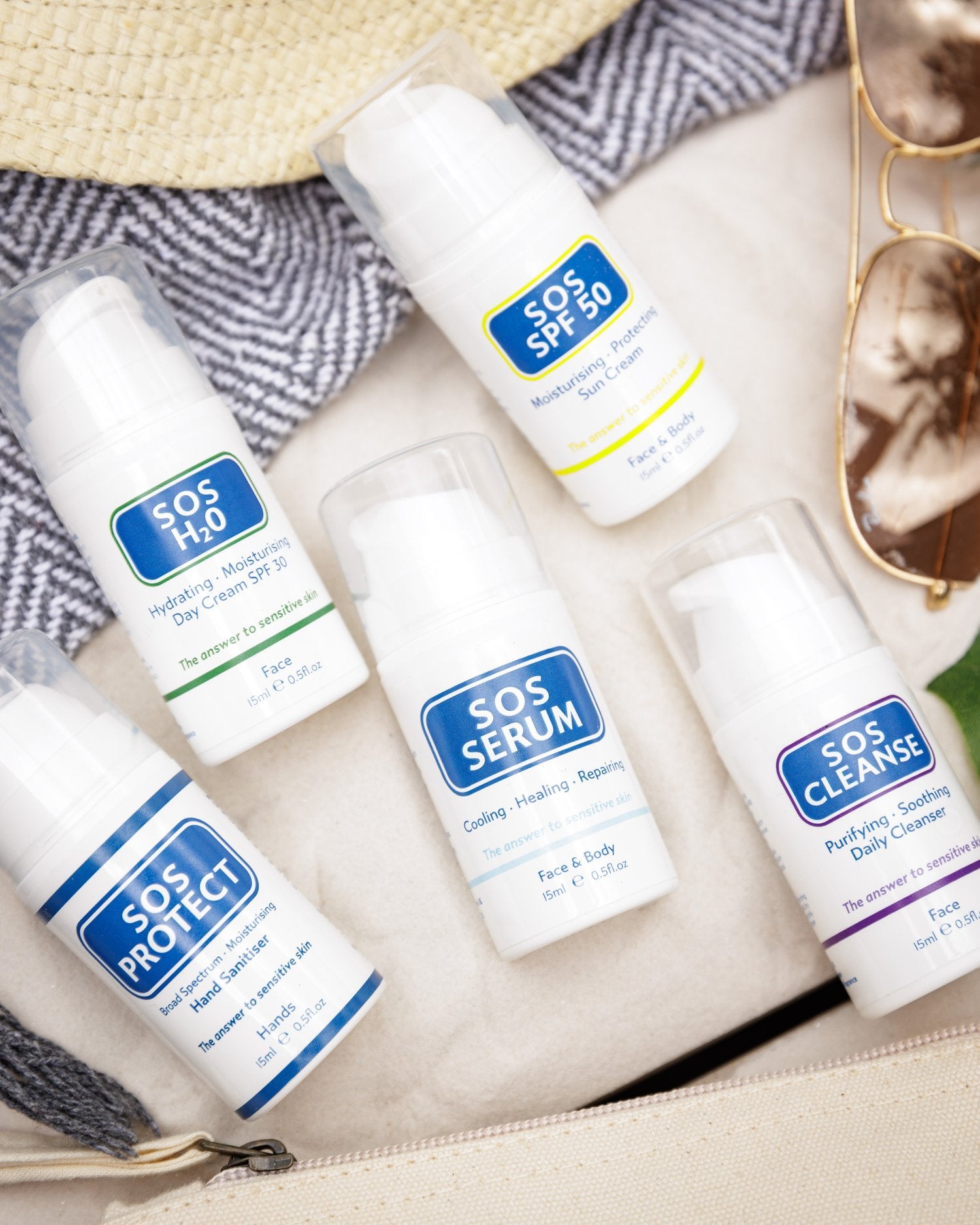 SOS essentials travel skincare collection + Travel Pouch - Natalie O
