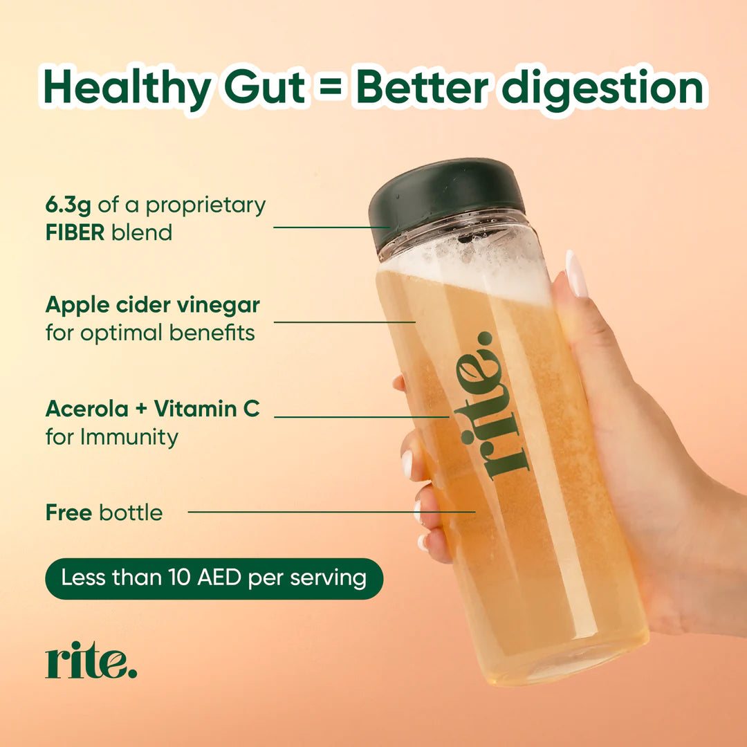 GUT HEALTH Prebiotic – No Bloating Anymore – Wellness Drink Mix for Digestion by rite. – 30 Servings – Natural Guava & Peach flavours | No After-Taste | Easy to Drink & Delicious – Gut Health Supplements – Apple Cider Vinegar – The Angel Method