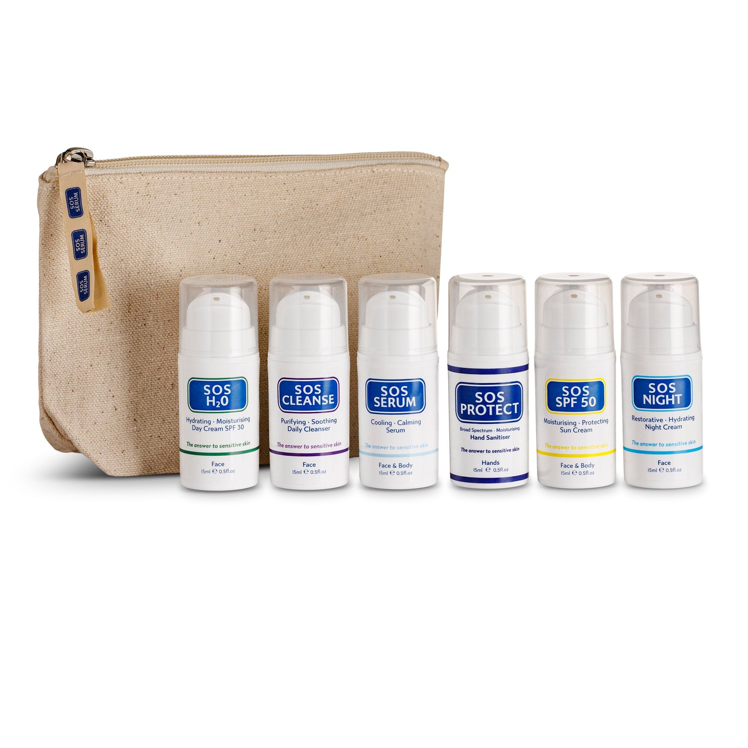 SOS essentials travel skincare collection + Travel Pouch - Natalie O