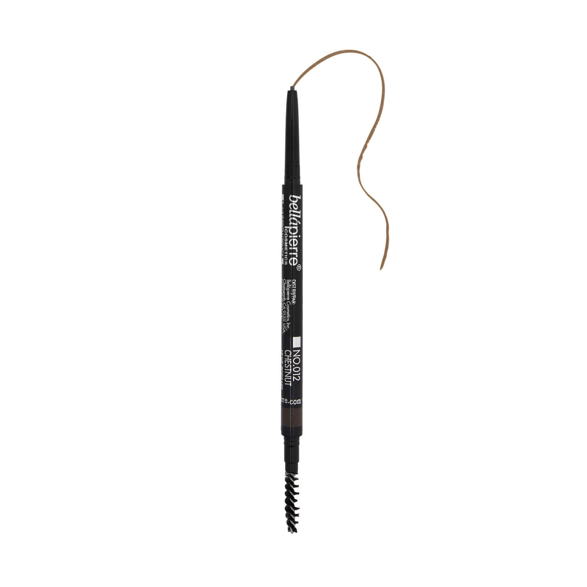 bellapierre TwistUP Brow Pencil. Ultra-slim, retractable brow pencil with a spoolie for grooming brows beforehand and blending afterwards. TrueSkinity