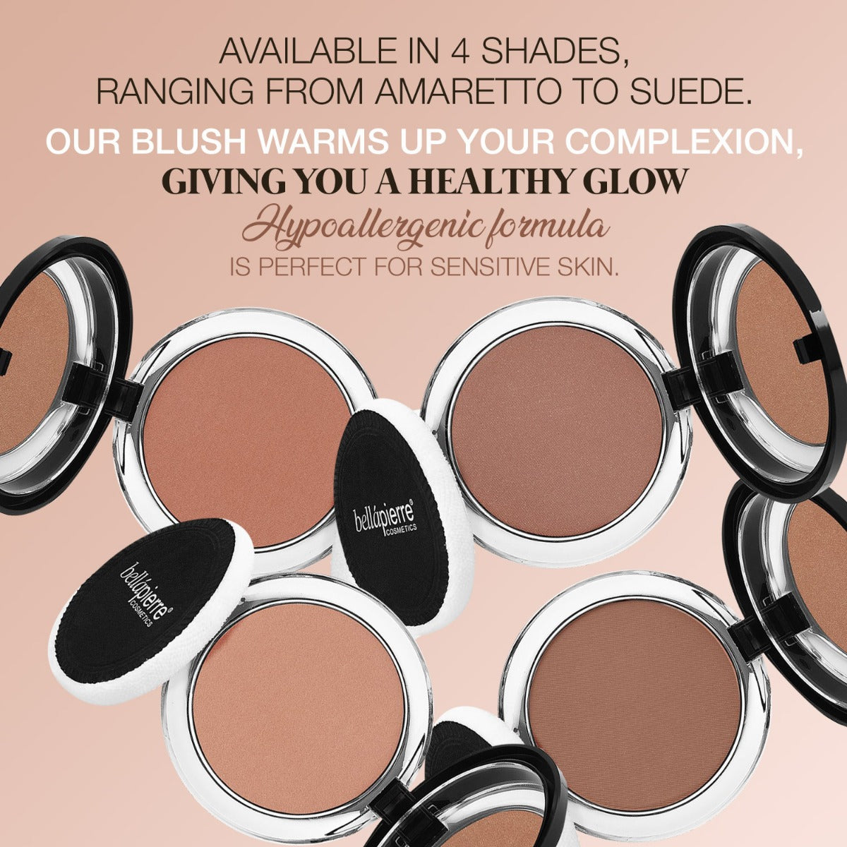 bellapierre Compact Mineral Blush. Award-winning creamy, non-comedogenic pressed powder mineral blush. Recommended by make-up artists and dermatologists. Talc free, paraben free & suitable for all skin types. TrueSkinity