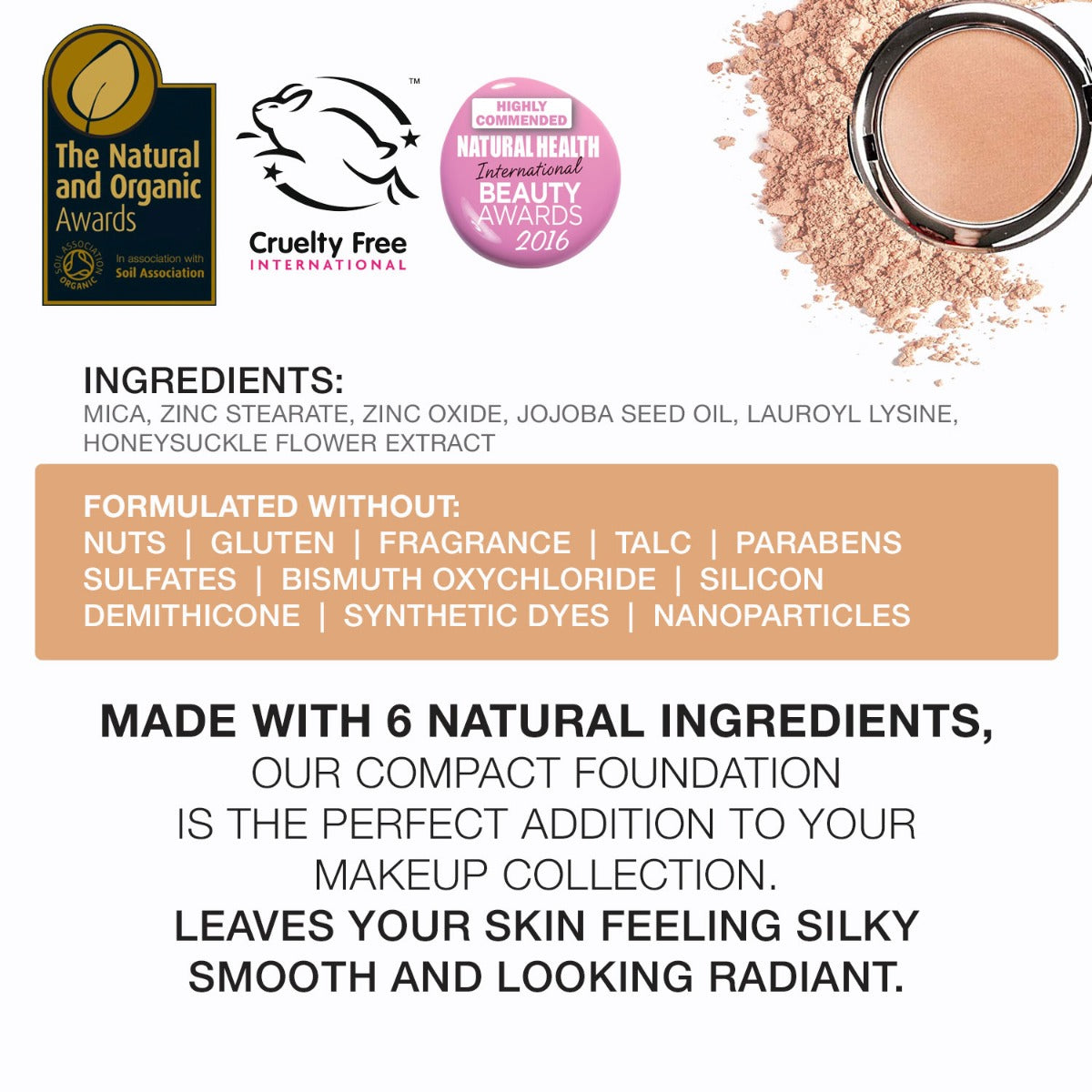 bellapierre Compact Mineral Foundation. 5-in-1 for Flawless Compexion. Certified All Natural and Vegan. SPF 15. TrueSkinity