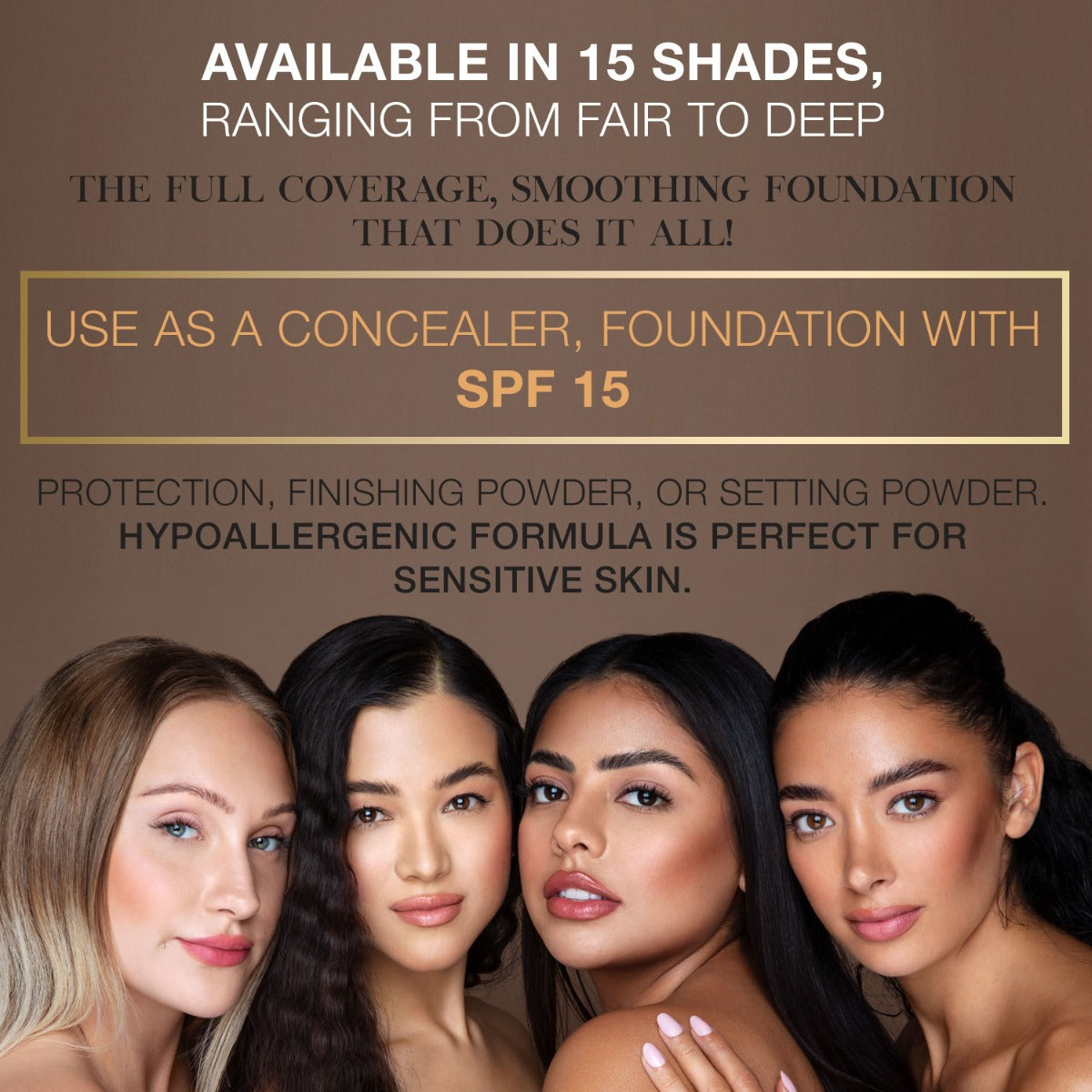 bellapierre Mineral Foundation SPF 15.  5-in-one Loose Powder Mineral Foundation: Concealer, Foundation with SPF 15 Protection & Finishing Powder. Full Coverage. TrueSkinity